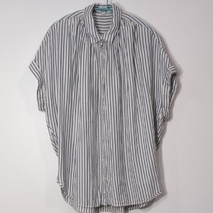 Madewell | Soft Blue White Striped Viscose Button-Down Loose-fit Shirt Size M
